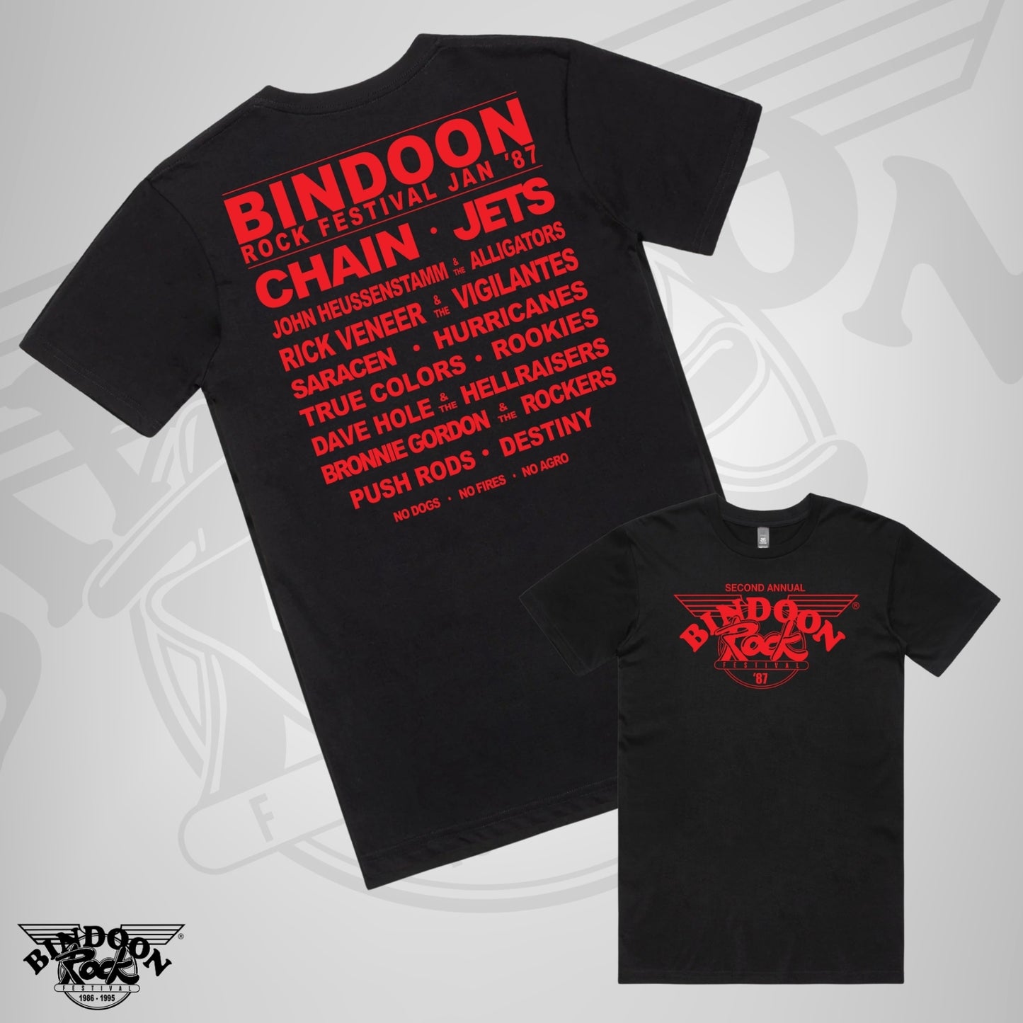 1987 Bindoon Rock "Original" Black T-Shirt - Red One Colour Print