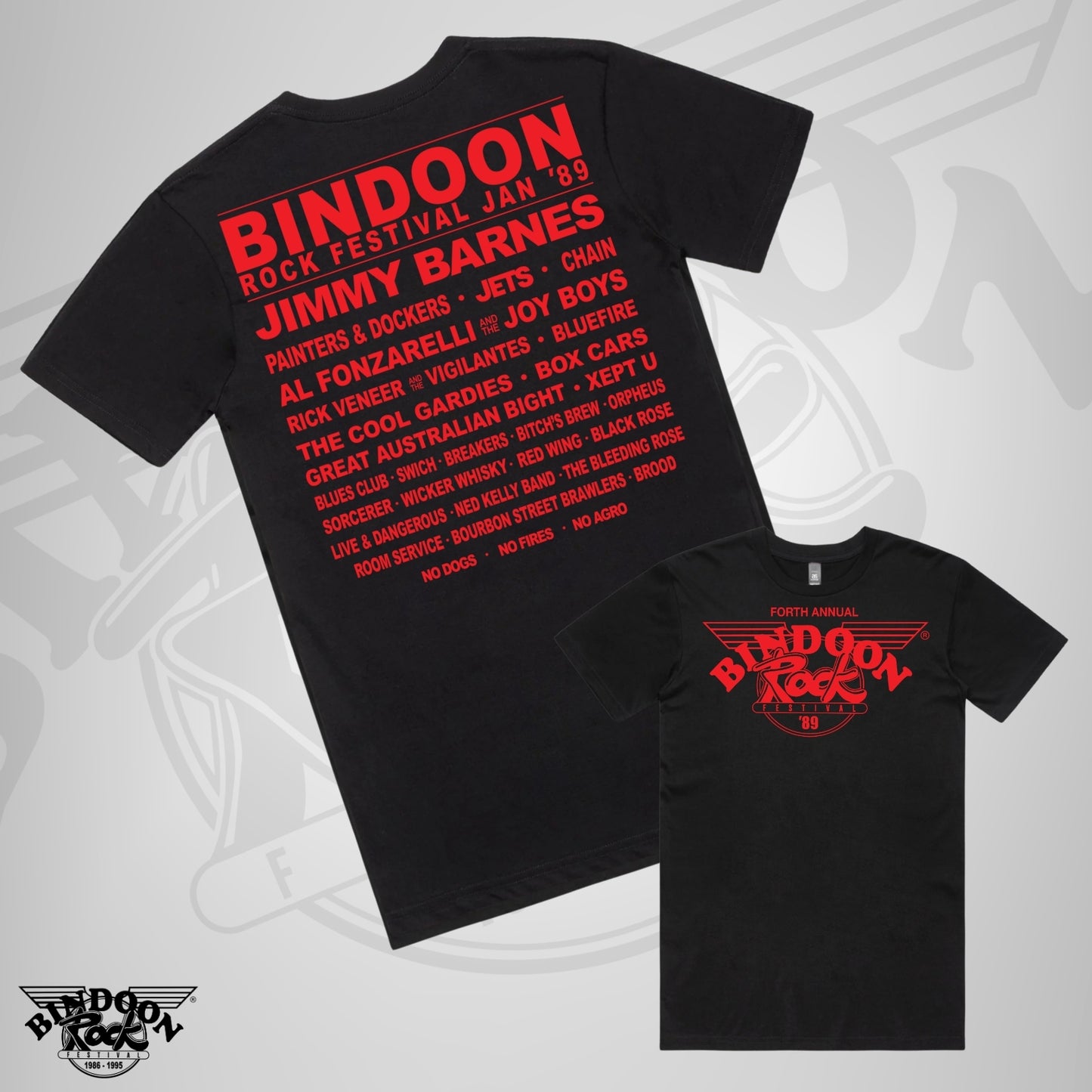 1989 Bindoon Rock "Original" Black T-Shirt - Red One Colour Print