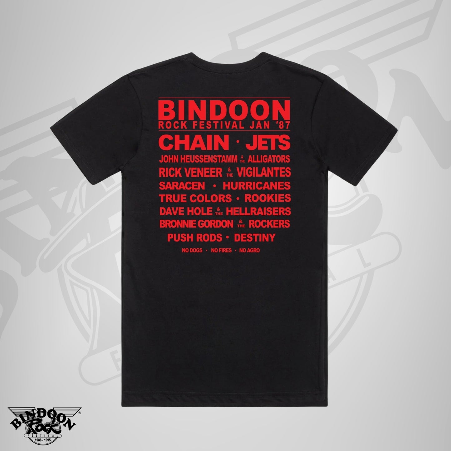 1987 Bindoon Rock "Original" Black T-Shirt - Red One Colour Print