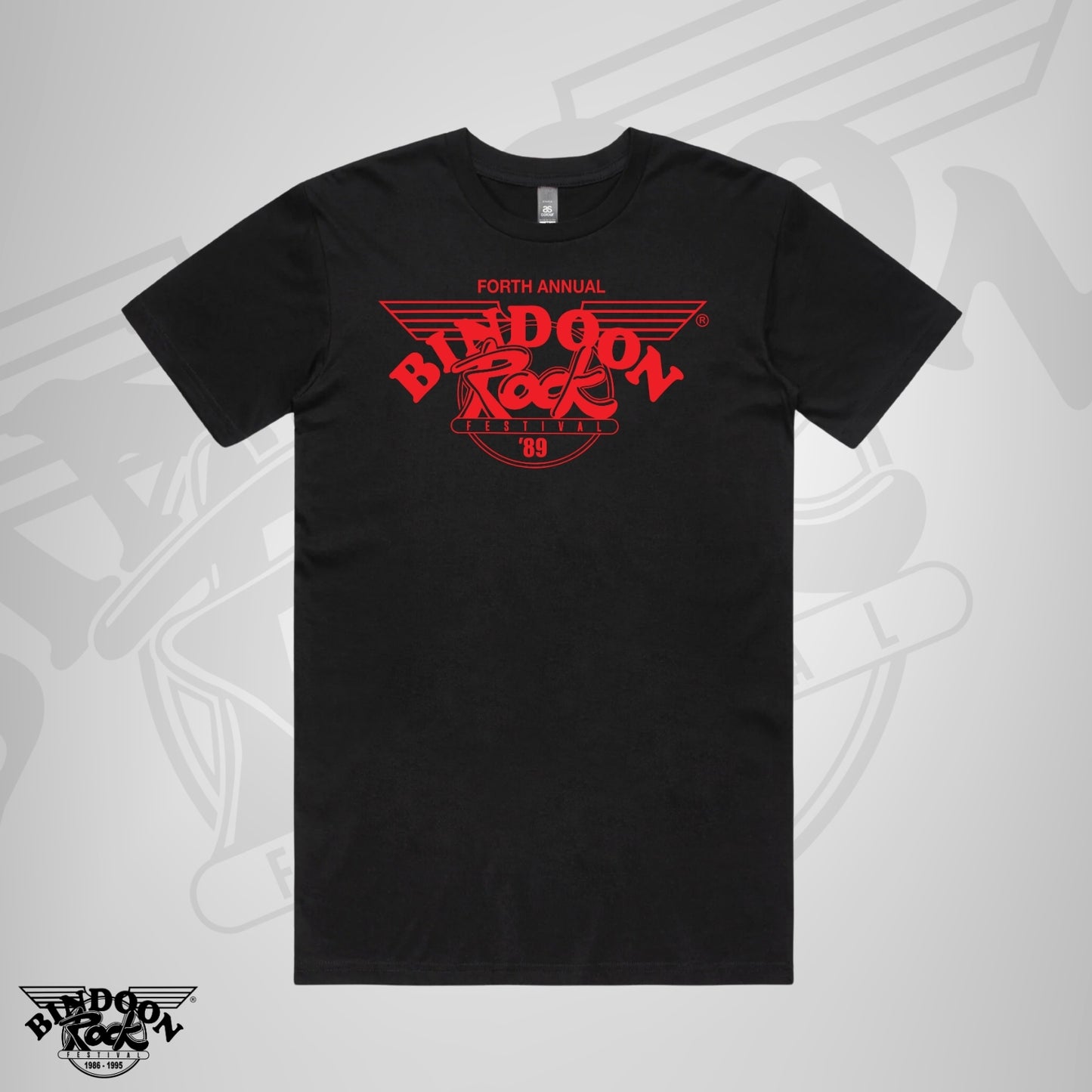 1989 Bindoon Rock "Original" Black T-Shirt - Red One Colour Print