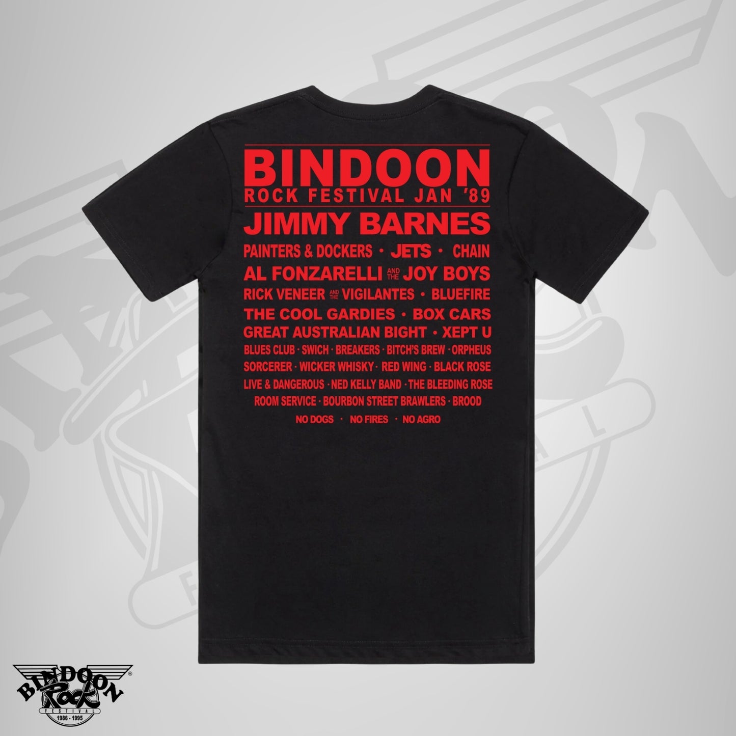 1989 Bindoon Rock "Original" Black T-Shirt - Red One Colour Print