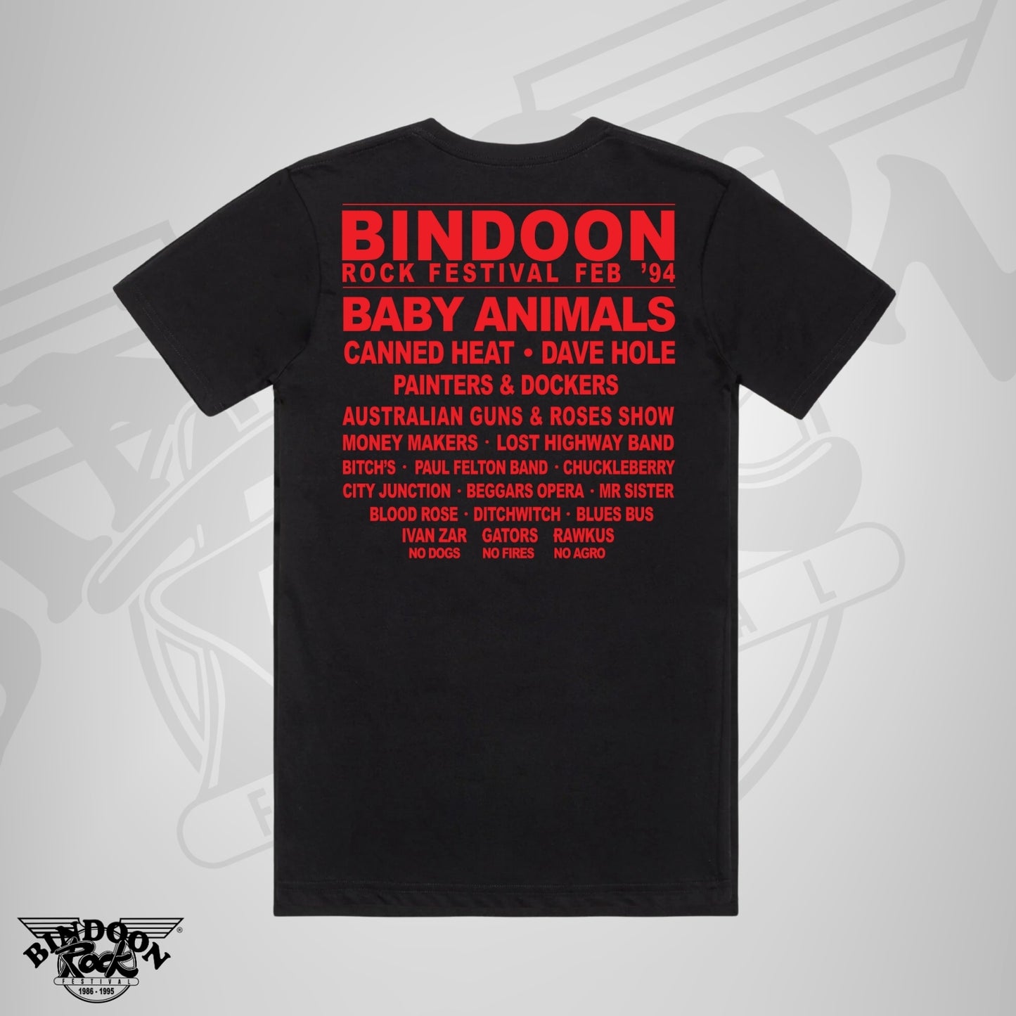 1994 Bindoon Rock "Original" Black T-Shirt - Red One Colour Print