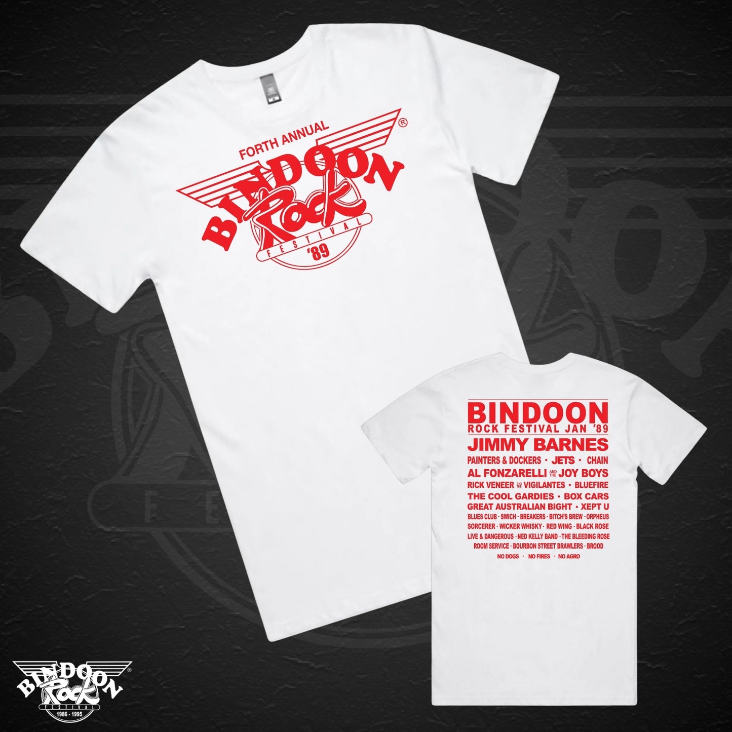 1989 Bindoon Rock "Original" White T-Shirt - Red One Colour Print