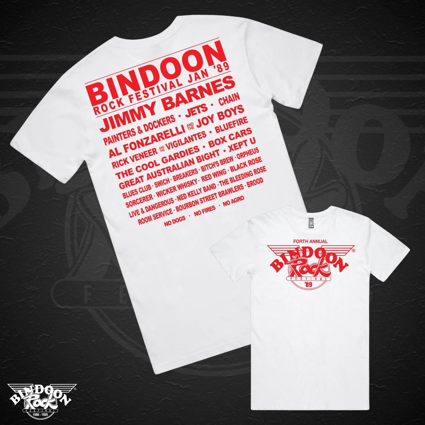 1989 Bindoon Rock "Original" White T-Shirt - Red One Colour Print