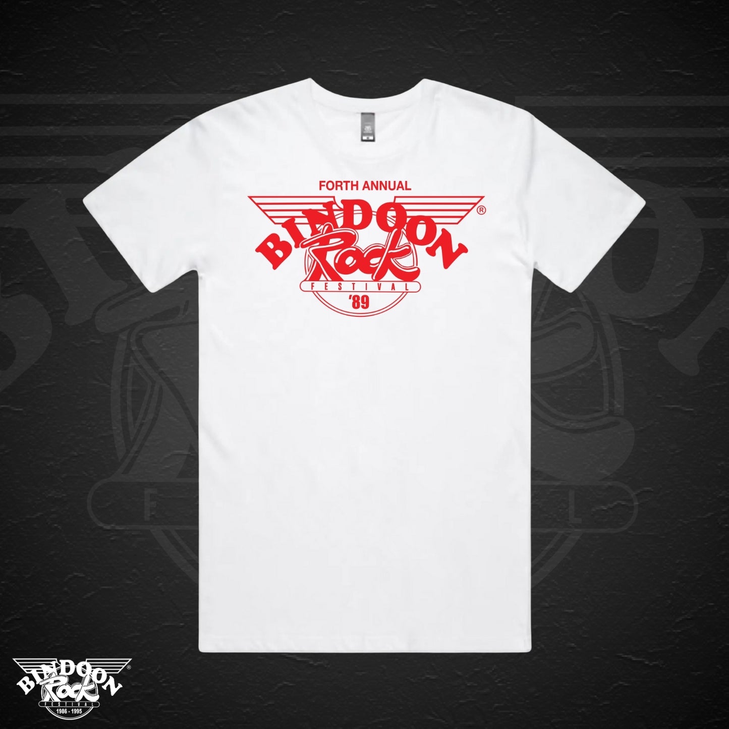 1989 Bindoon Rock "Original" White T-Shirt - Red One Colour Print