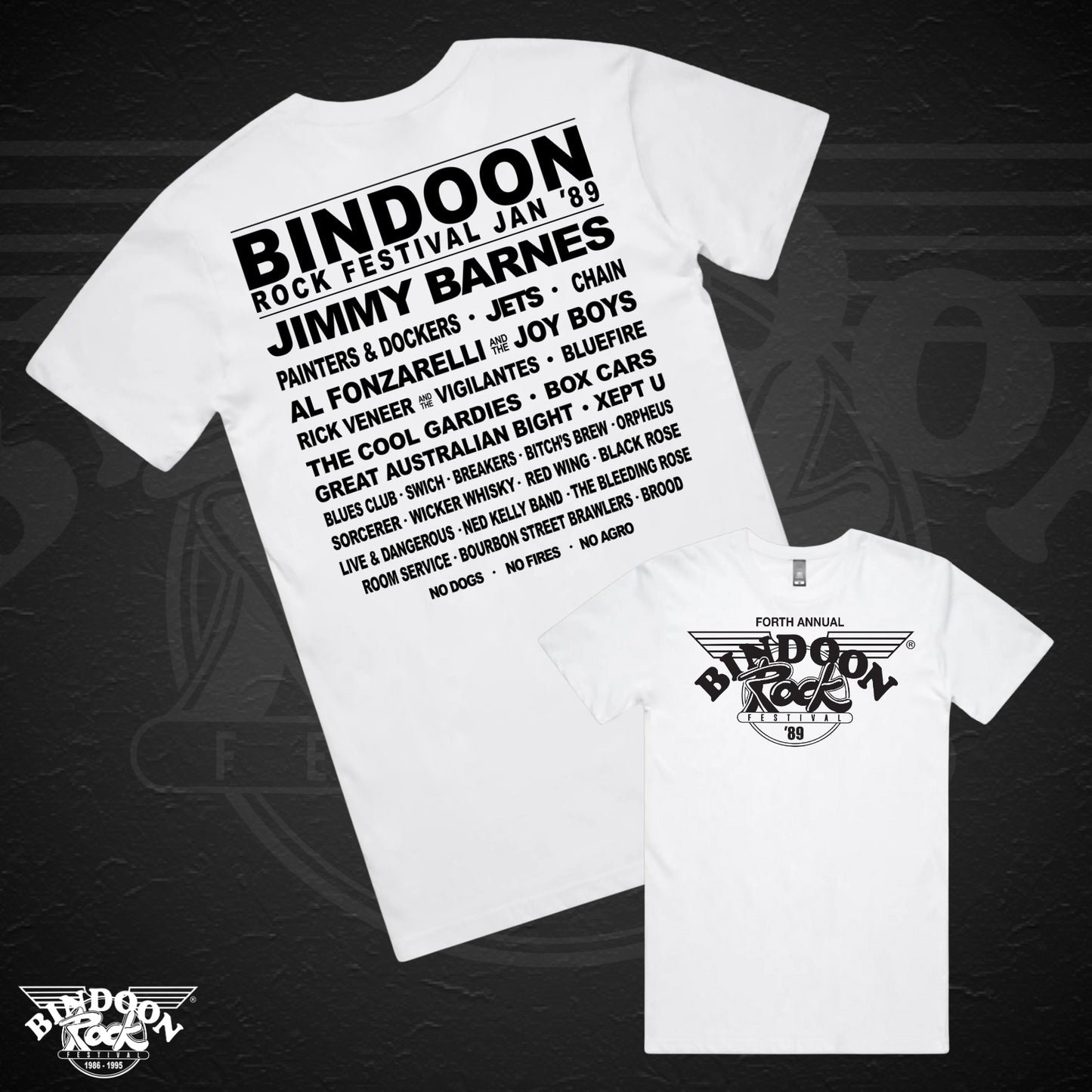 1989 Bindoon Rock "Original" White T-Shirt - Black One Colour Print