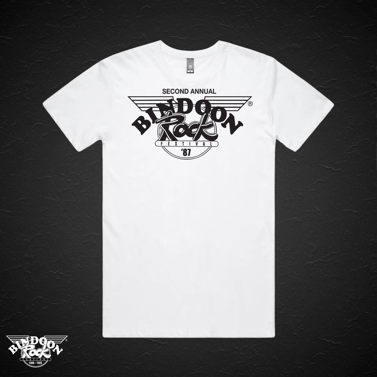 1987 Bindoon Rock "Original" White T-Shirt - Black One Colour Print
