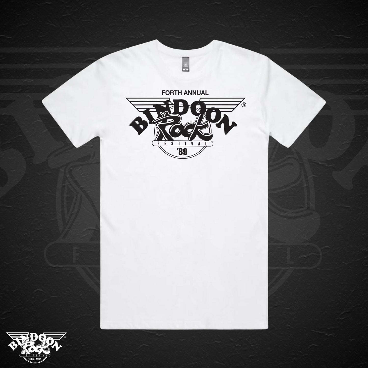 1989 Bindoon Rock "Original" White T-Shirt - Black One Colour Print
