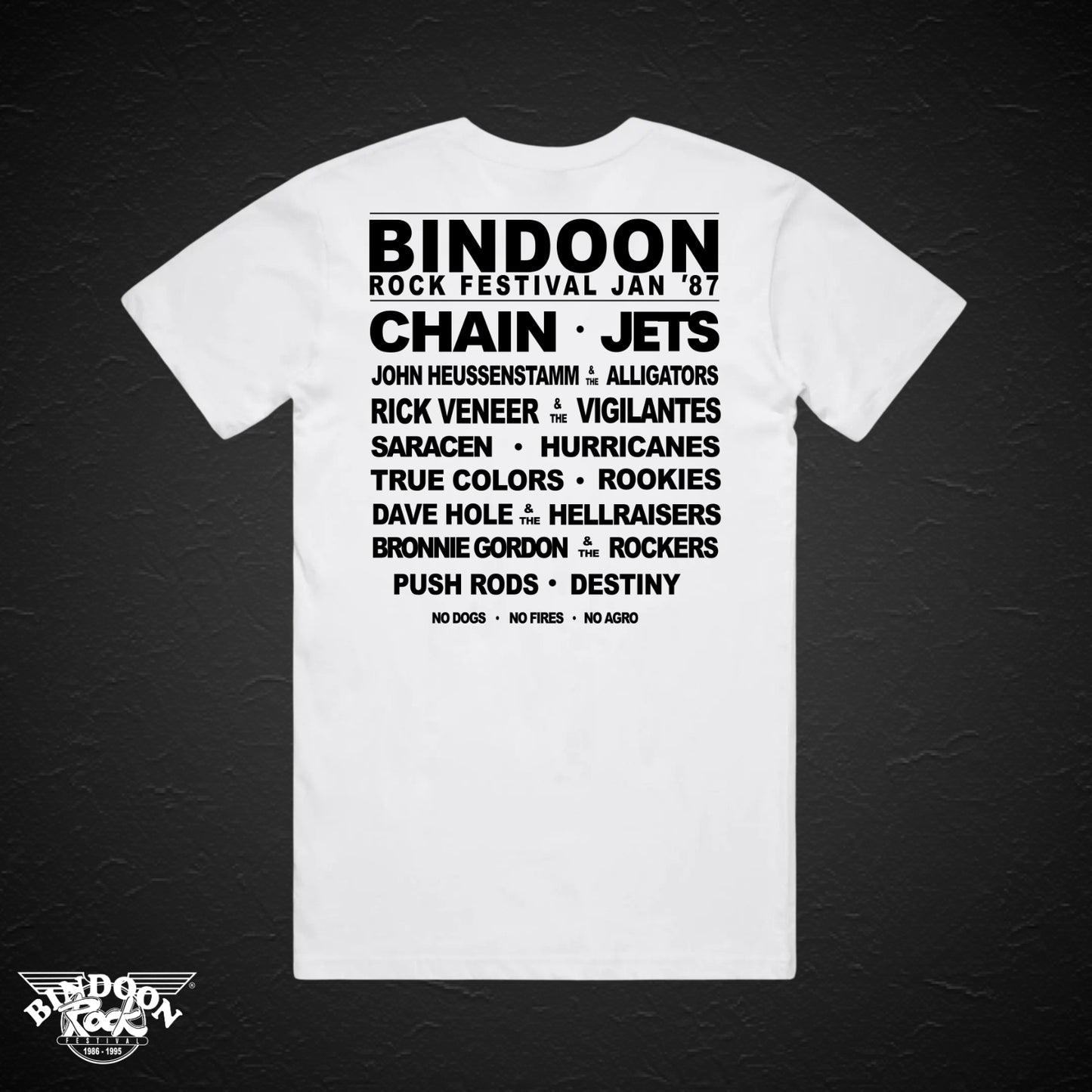 1987 Bindoon Rock "Original" White T-Shirt - Black One Colour Print