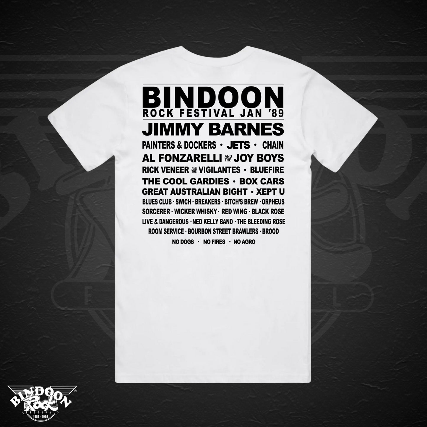 1989 Bindoon Rock "Original" White T-Shirt - Black One Colour Print