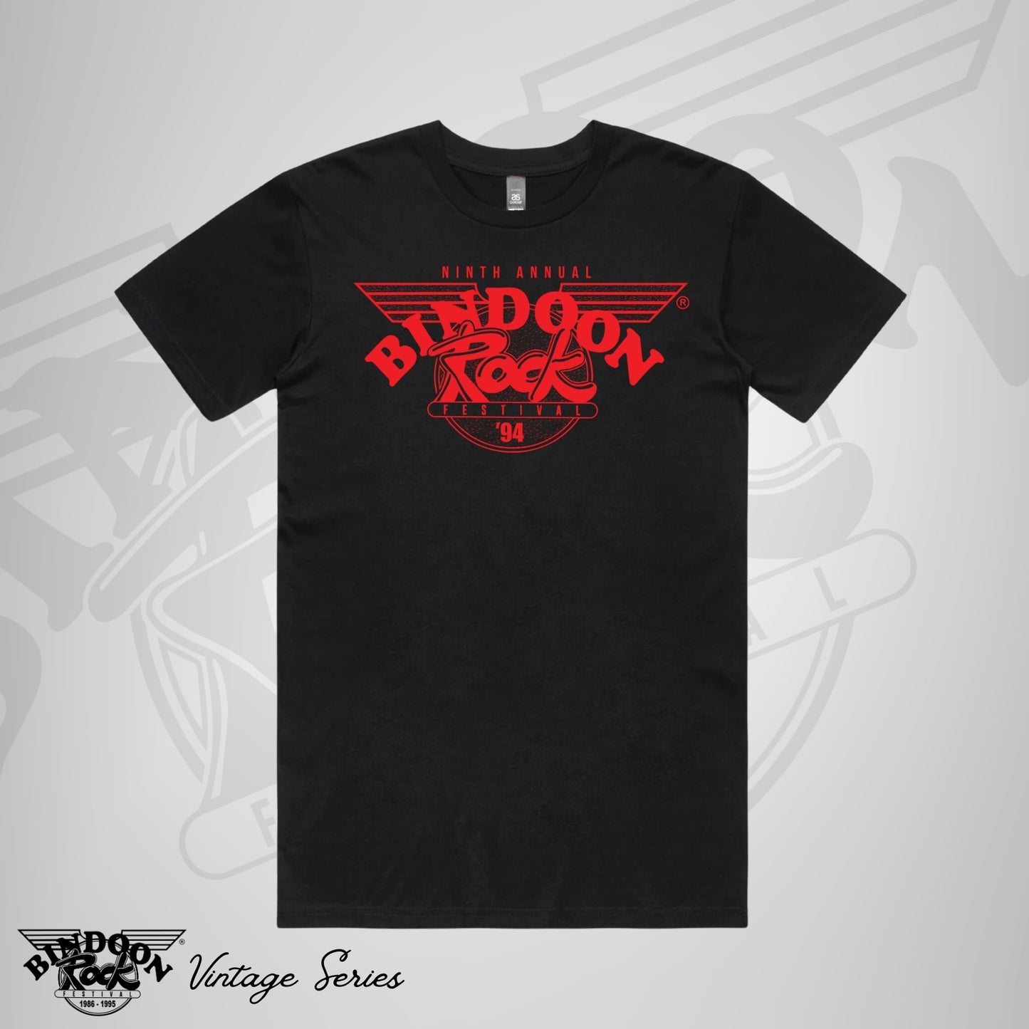 1994 Bindoon Rock "Vintage" Black T-Shirt - Red One Colour Print
