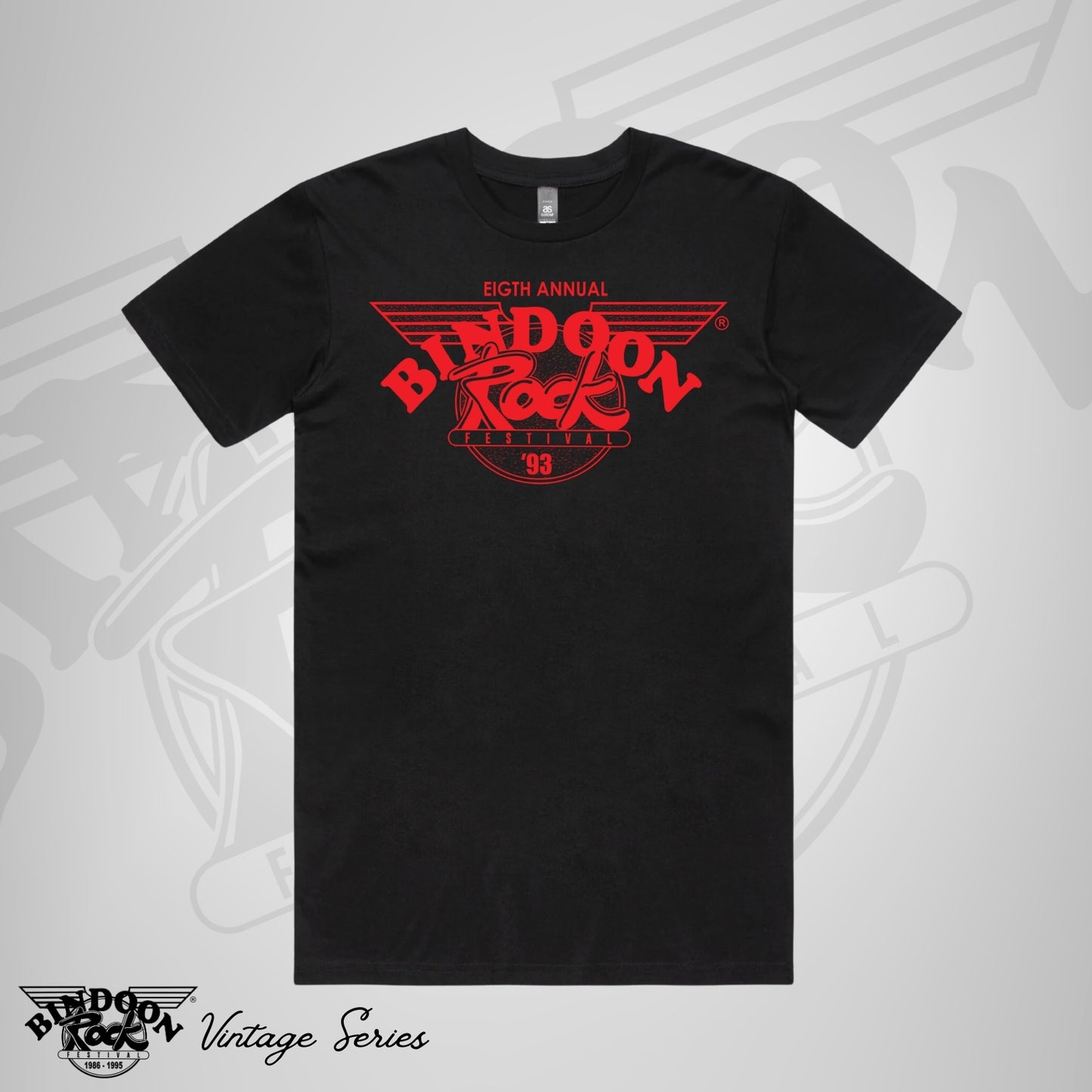 1993 Bindoon Rock "Vintage" Black T-Shirt - Red One Colour Print