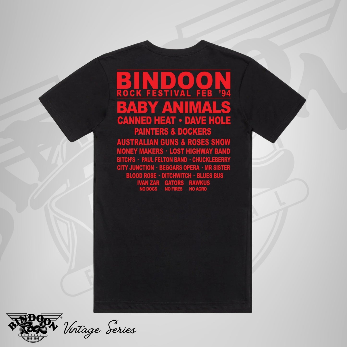 1994 Bindoon Rock "Vintage" Black T-Shirt - Red One Colour Print