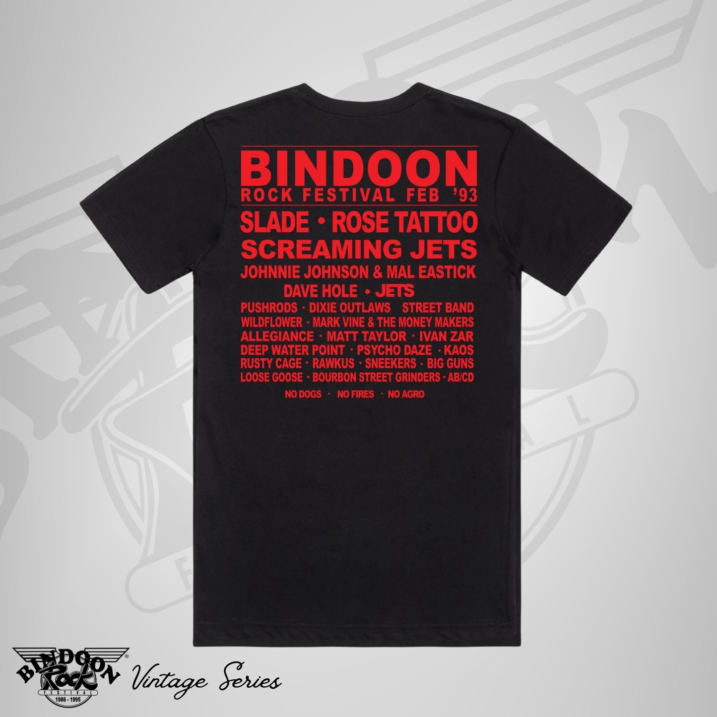 1993 Bindoon Rock "Vintage" Black T-Shirt - Red One Colour Print