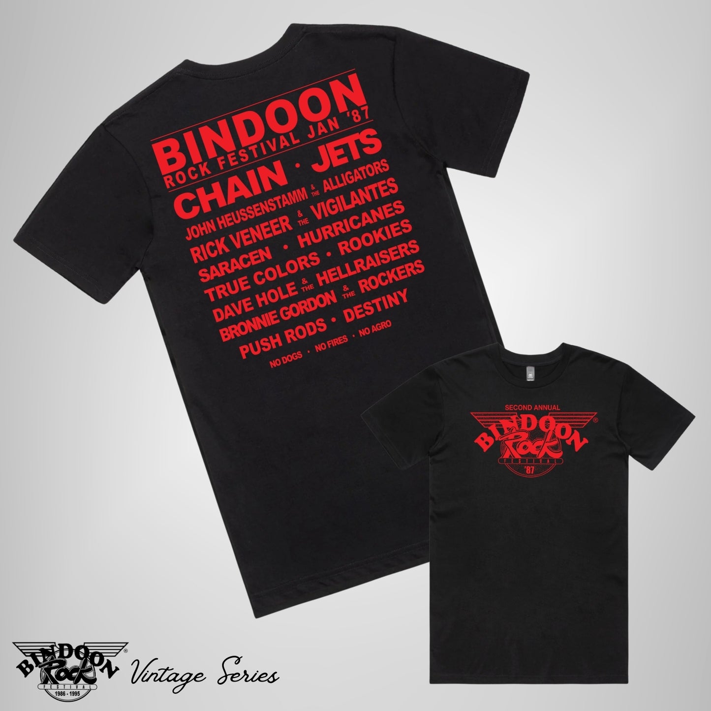 1987 Bindoon Rock "Vintage" Black T-Shirt - Red One Colour Print