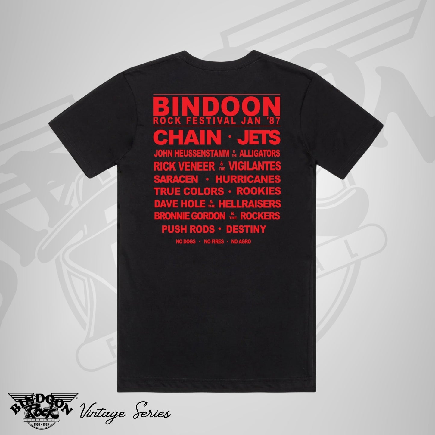 1987 Bindoon Rock "Vintage" Black T-Shirt - Red One Colour Print