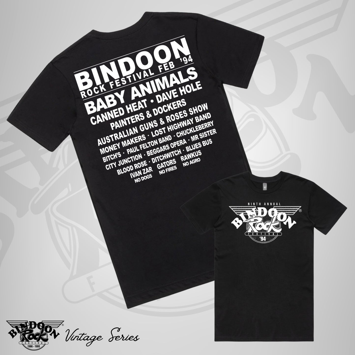 1994 Bindoon Rock "Vintage" Black T-Shirt - White One Colour Print