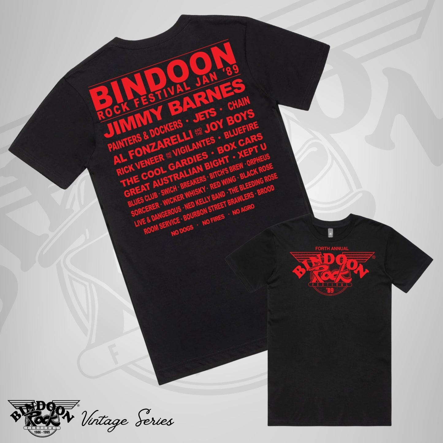 1989 Bindoon Rock "Vintage" Black T-Shirt - Red One Colour Print