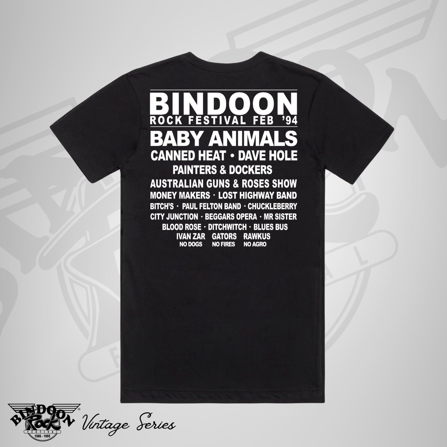 1994 Bindoon Rock "Vintage" Black T-Shirt - White One Colour Print
