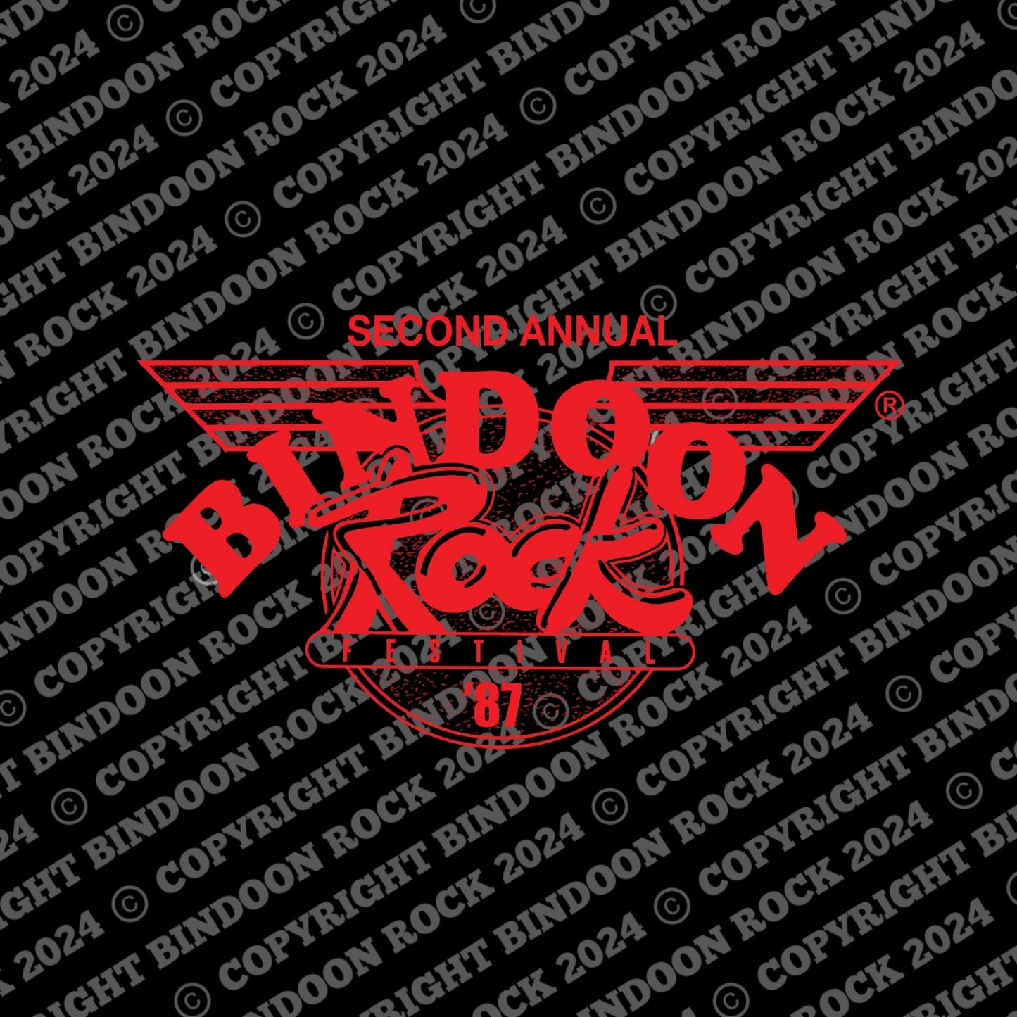 1987 Bindoon Rock "Vintage" Black T-Shirt - Red One Colour Print