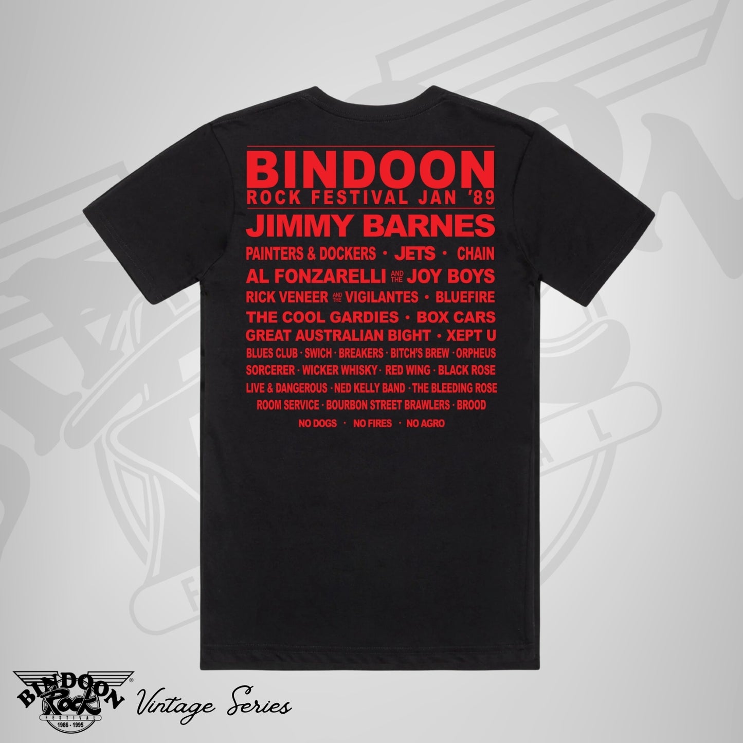 1989 Bindoon Rock "Vintage" Black T-Shirt - Red One Colour Print