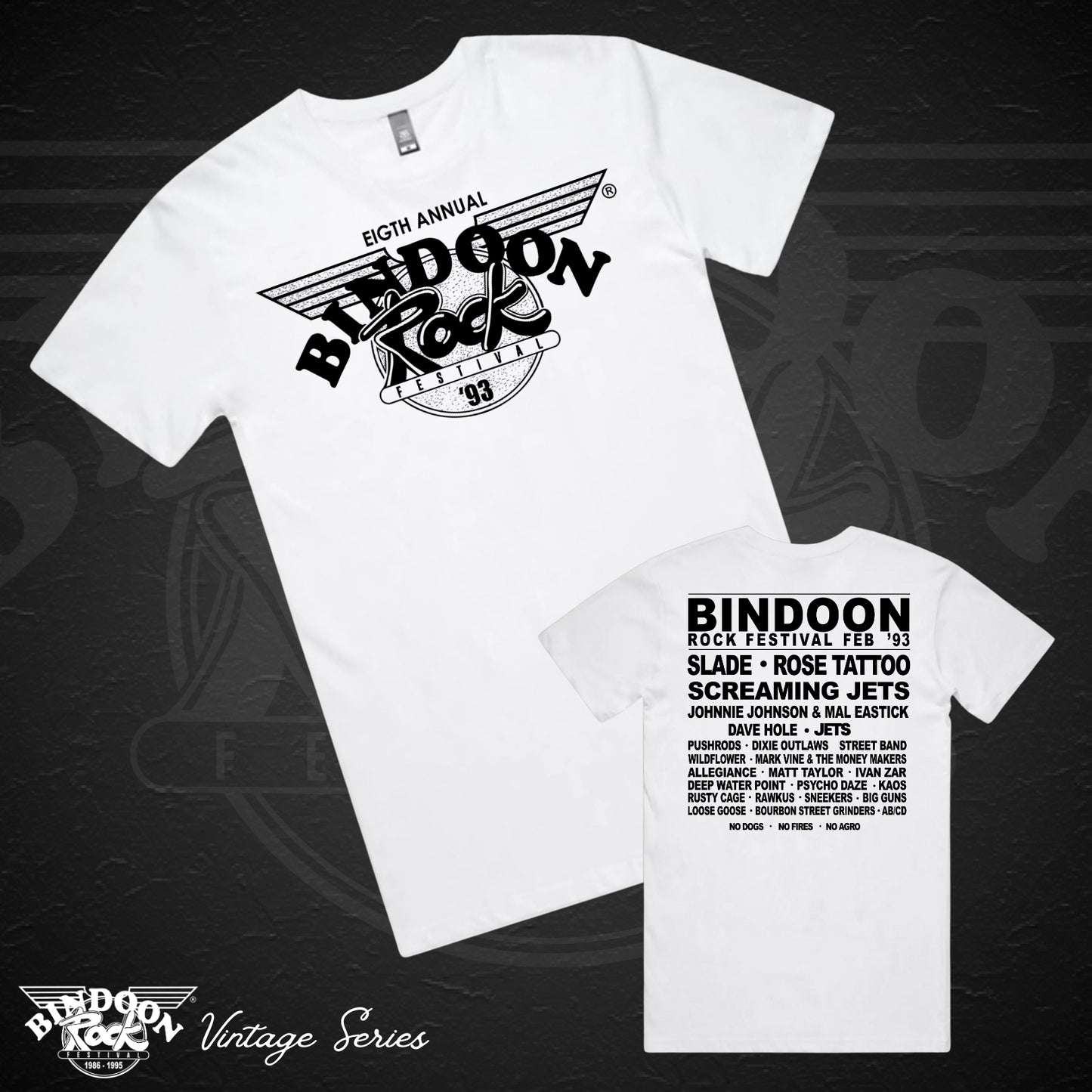 1993 Bindoon Rock "Vintage" White T-Shirt - Black One Colour Print