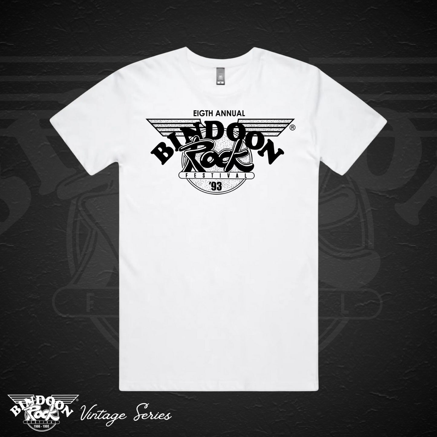 1993 Bindoon Rock "Vintage" White T-Shirt - Black One Colour Print
