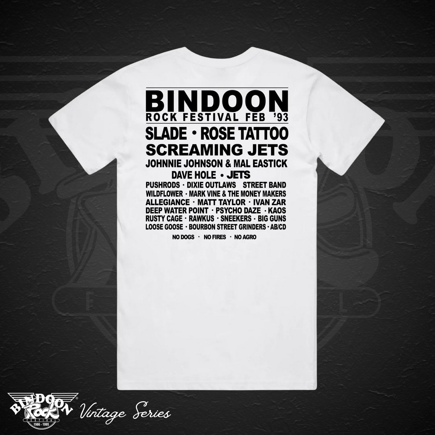 1993 Bindoon Rock "Vintage" White T-Shirt - Black One Colour Print