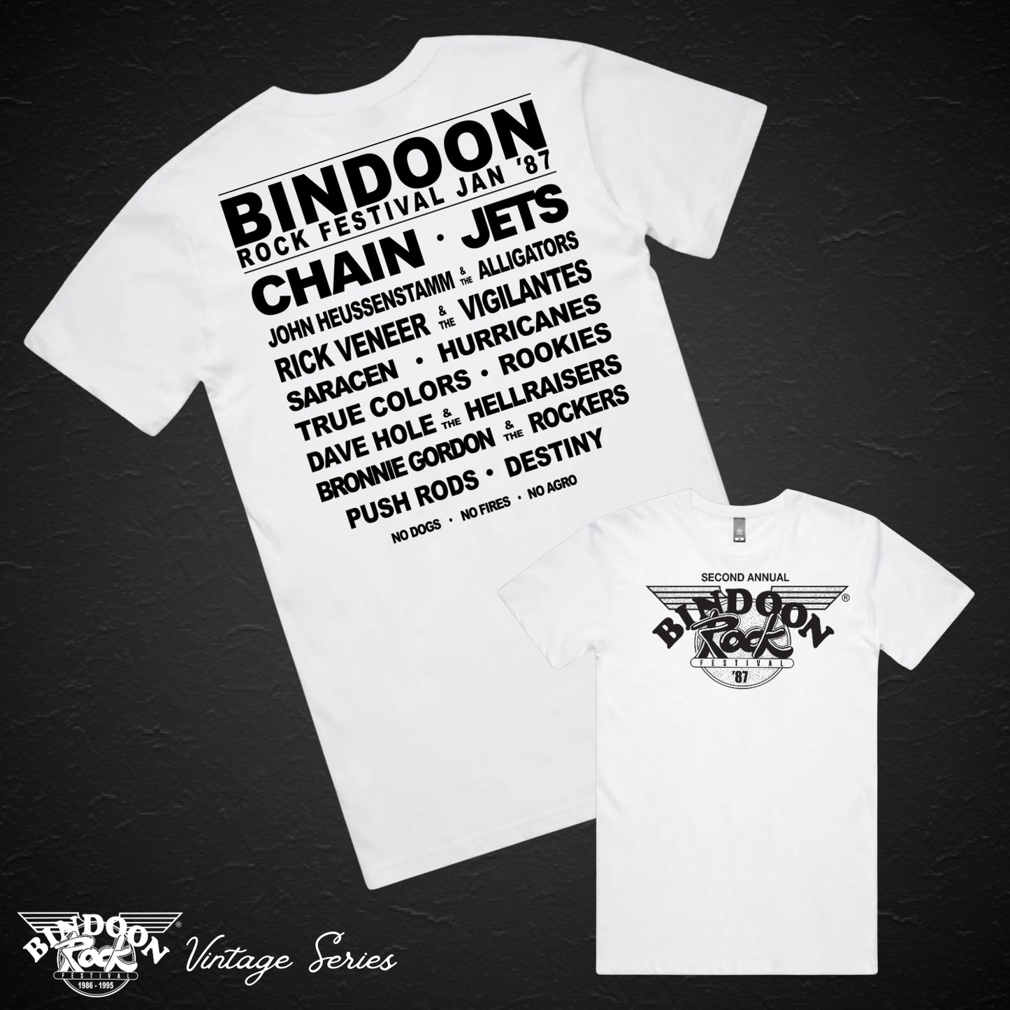 1987 Bindoon Rock "Vintage" White T-Shirt - Black One Colour Print