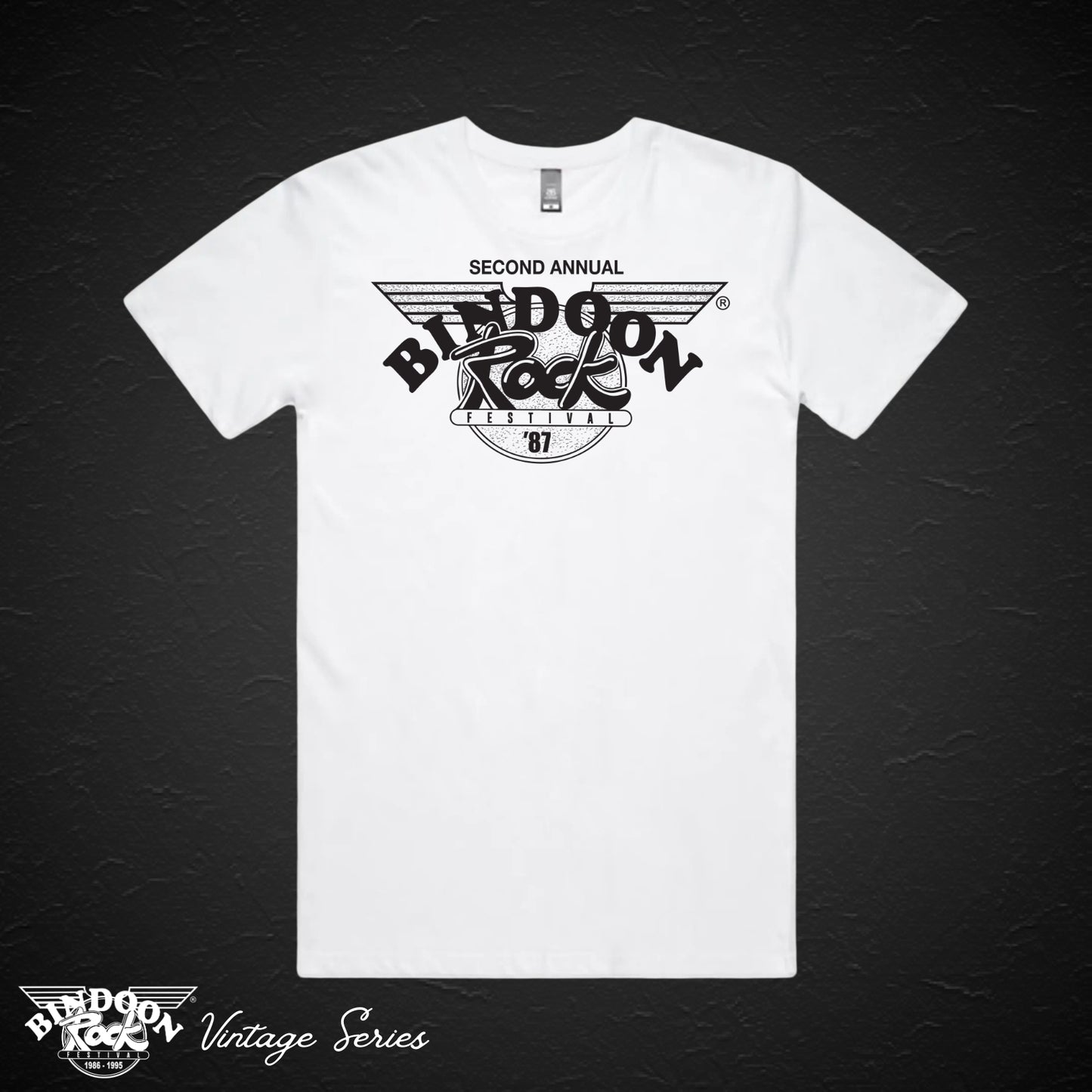 1987 Bindoon Rock "Vintage" White T-Shirt - Black One Colour Print