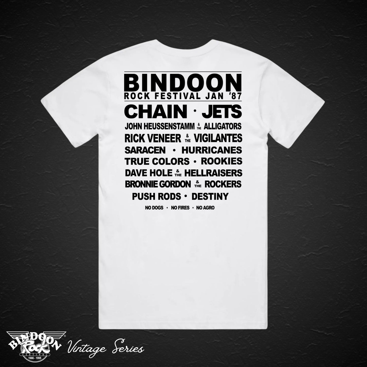 1987 Bindoon Rock "Vintage" White T-Shirt - Black One Colour Print
