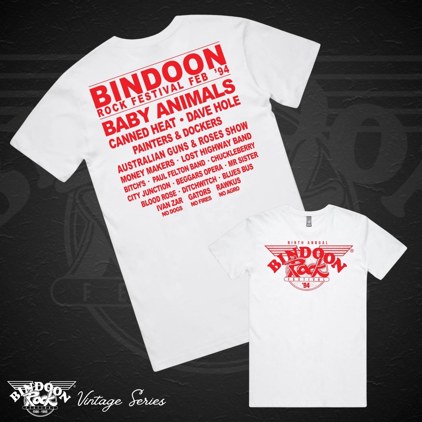 1994 Bindoon Rock "Vintage" White T-Shirt - Red One Colour Print