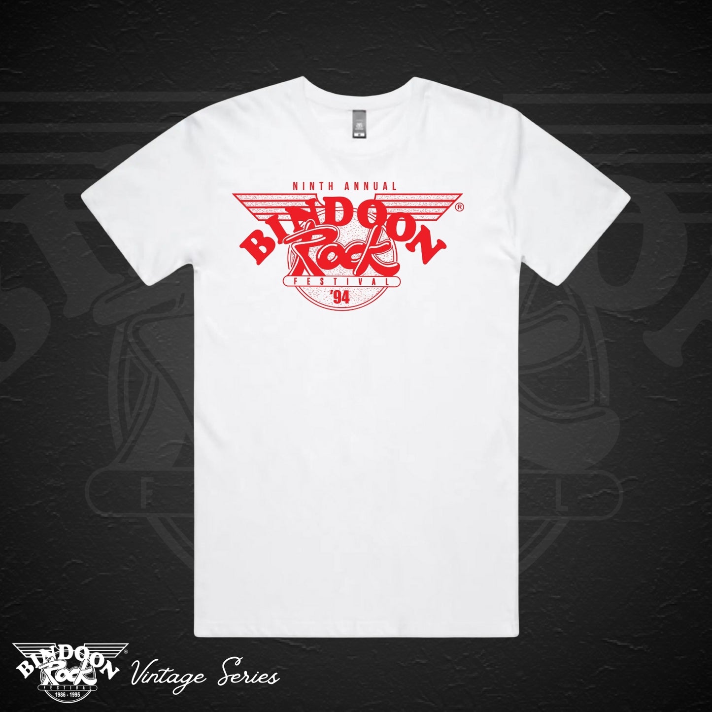1994 Bindoon Rock "Vintage" White T-Shirt - Red One Colour Print