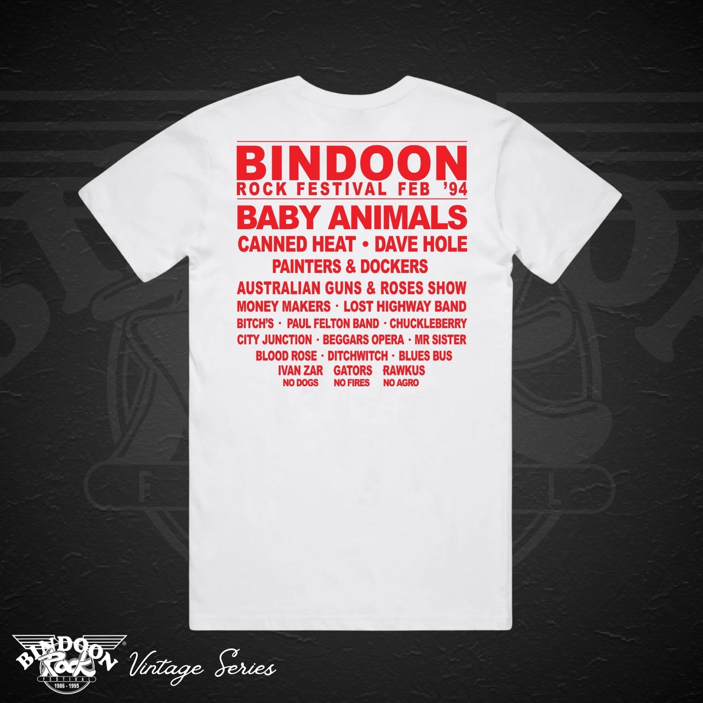 1994 Bindoon Rock "Vintage" White T-Shirt - Red One Colour Print