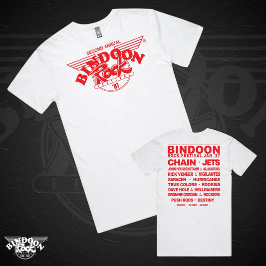 1987 Bindoon Rock "Original" White T-Shirt - Red One Colour Print
