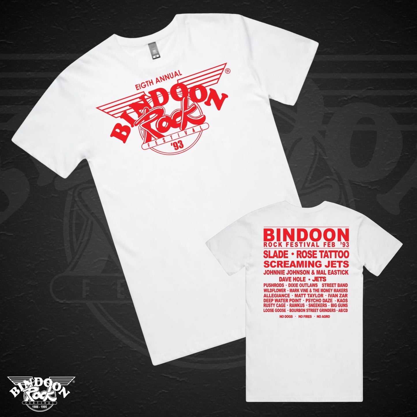 1993 Bindoon Rock "Original" White T-Shirt - Red One Colour Print