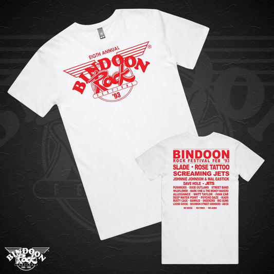 1993 Bindoon Rock "Original" White T-Shirt - Red One Colour Print