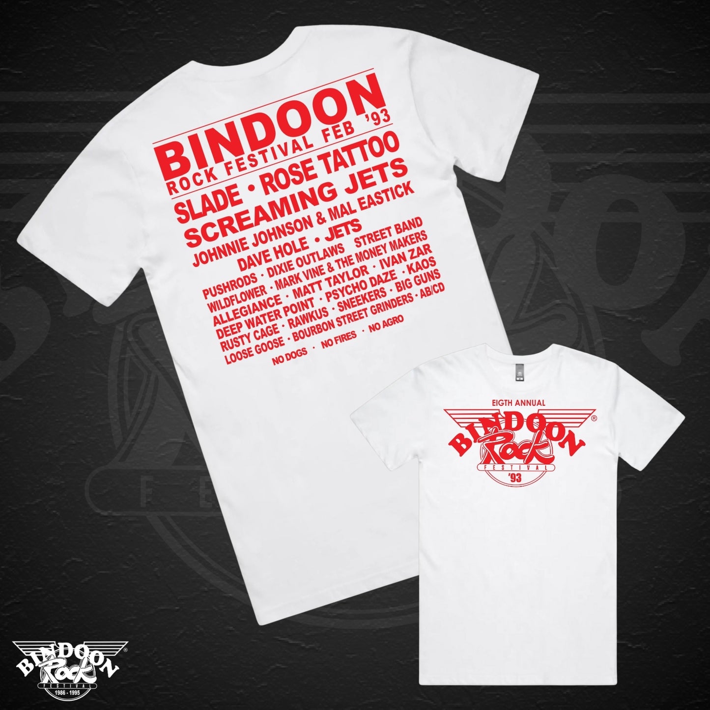 1993 Bindoon Rock "Original" White T-Shirt - Red One Colour Print