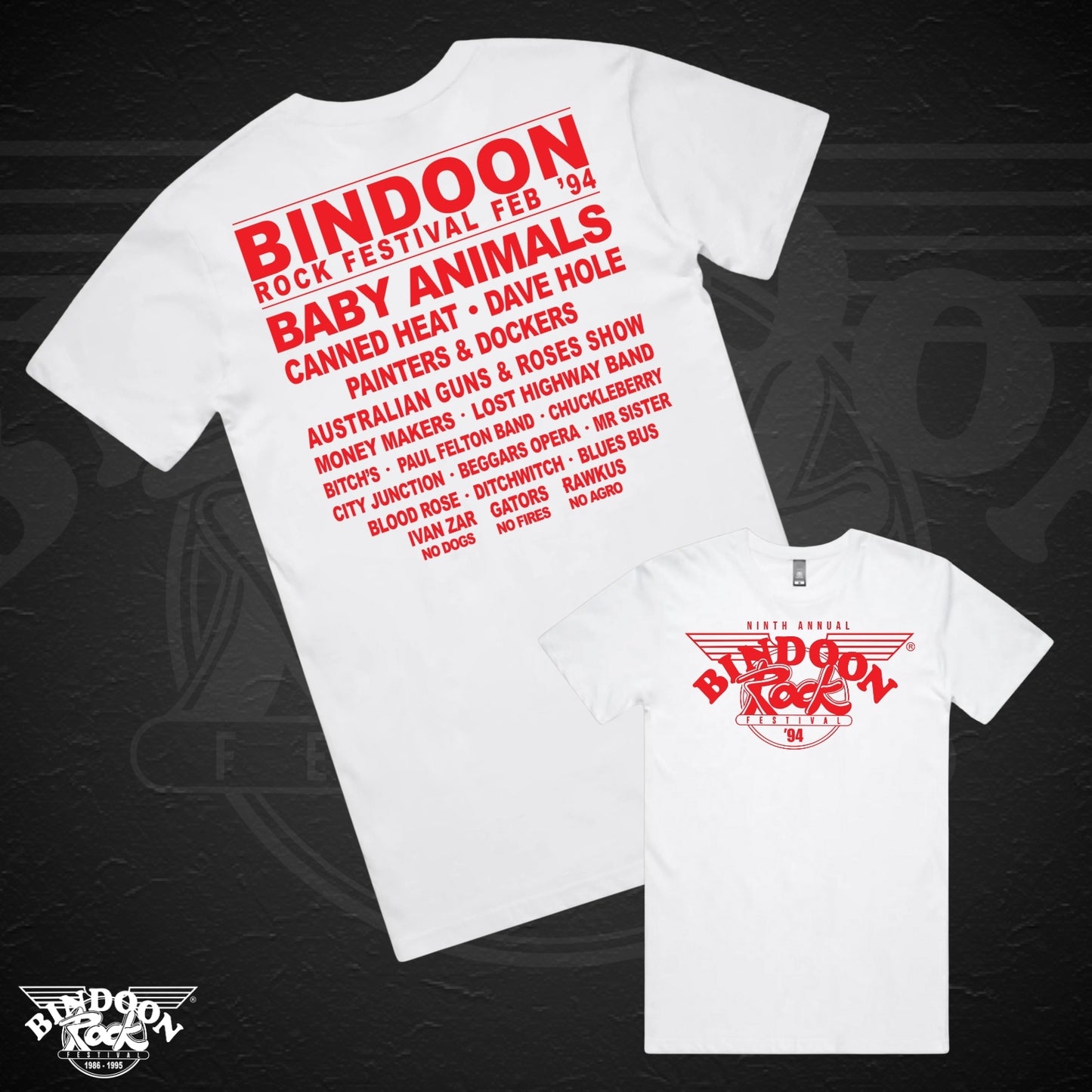 1994 Bindoon Rock "Original" White T-Shirt - Red One Colour Print