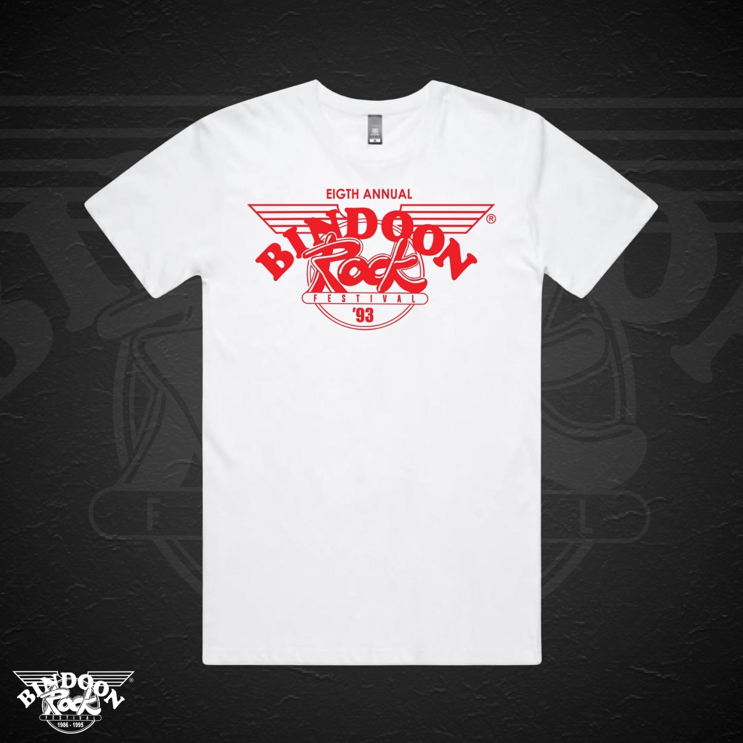 1993 Bindoon Rock "Original" White T-Shirt - Red One Colour Print