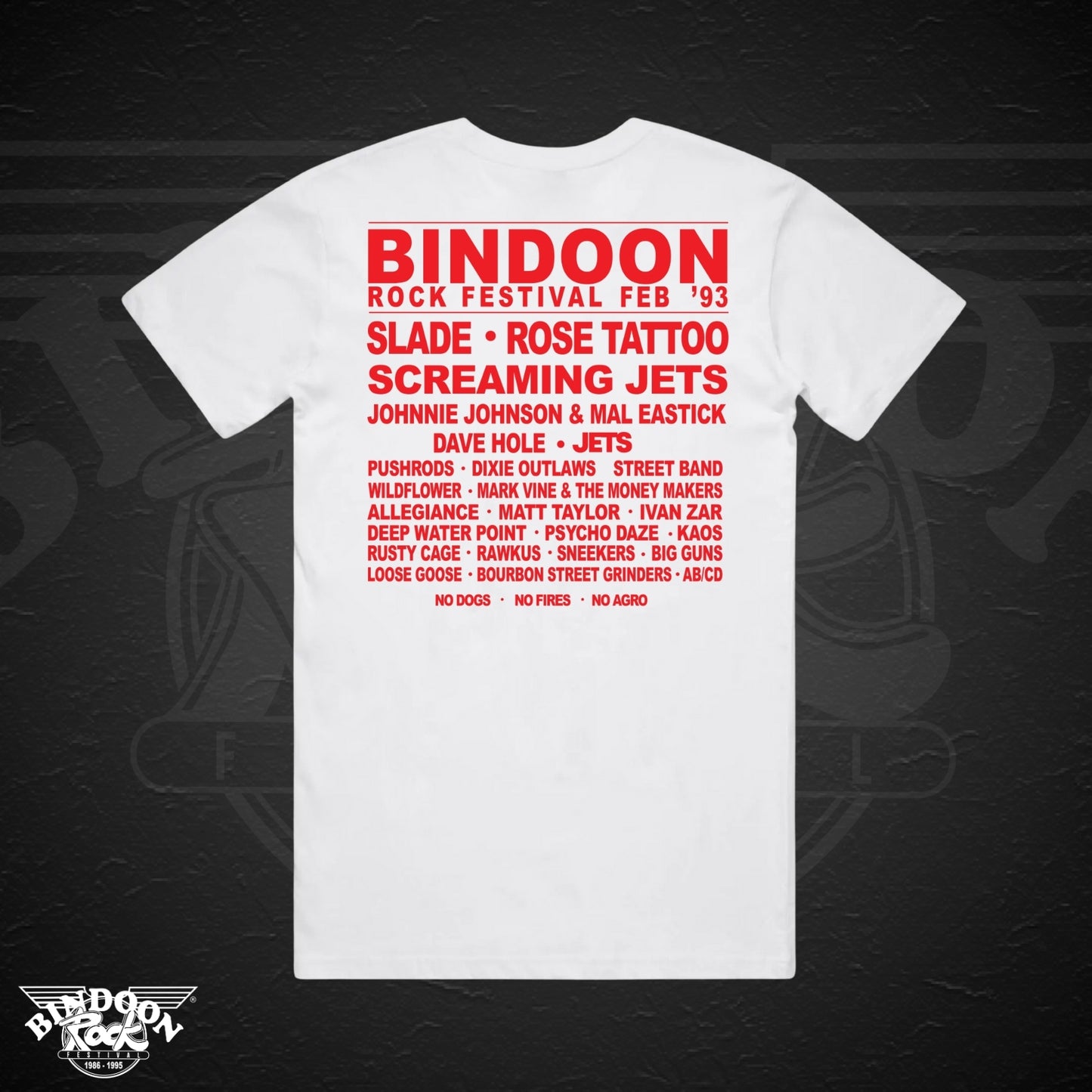 1993 Bindoon Rock "Original" White T-Shirt - Red One Colour Print