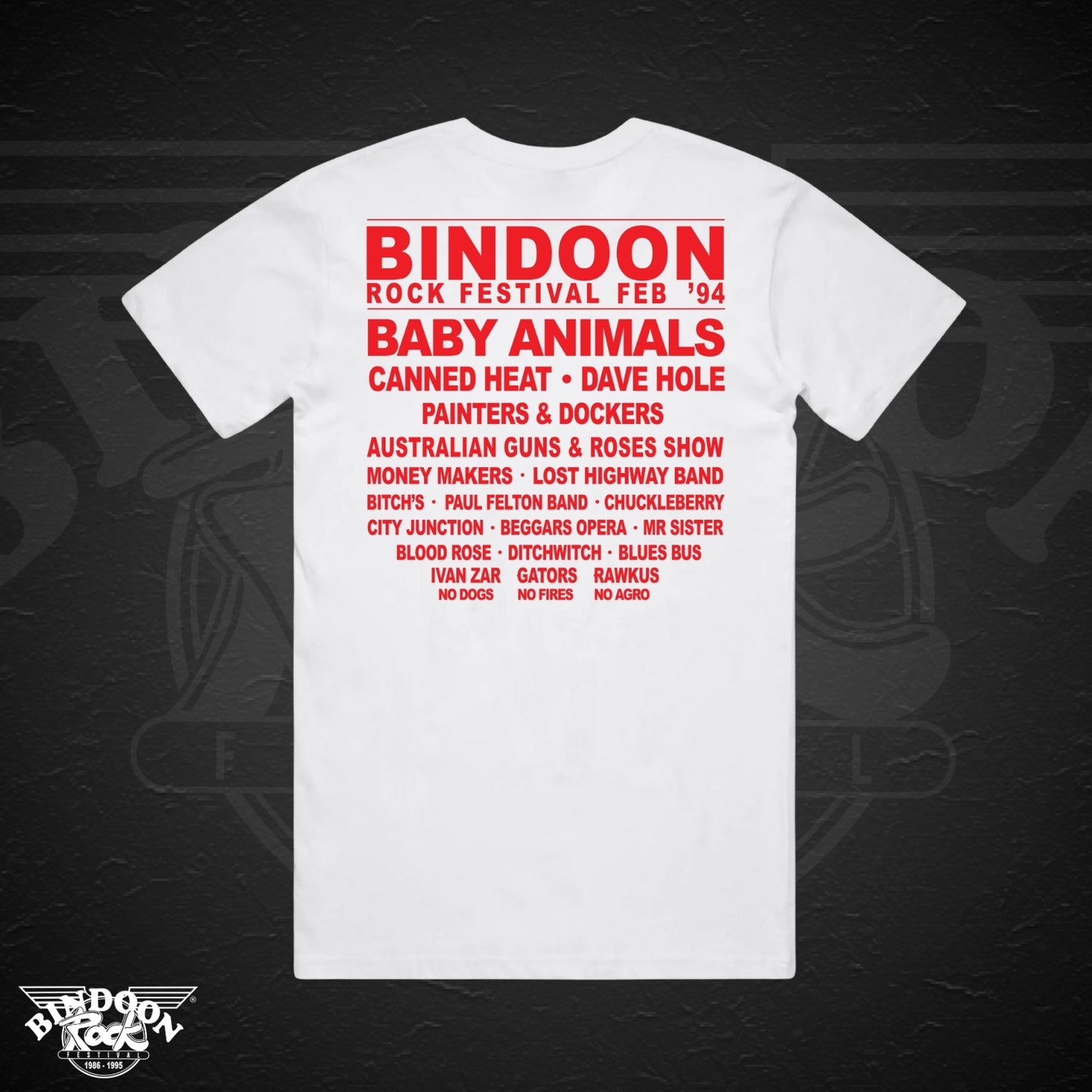 1994 Bindoon Rock "Original" White T-Shirt - Red One Colour Print