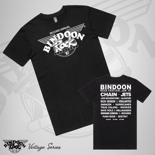 1987 Bindoon Rock "Vintage" Black T-Shirt - White One Colour Print