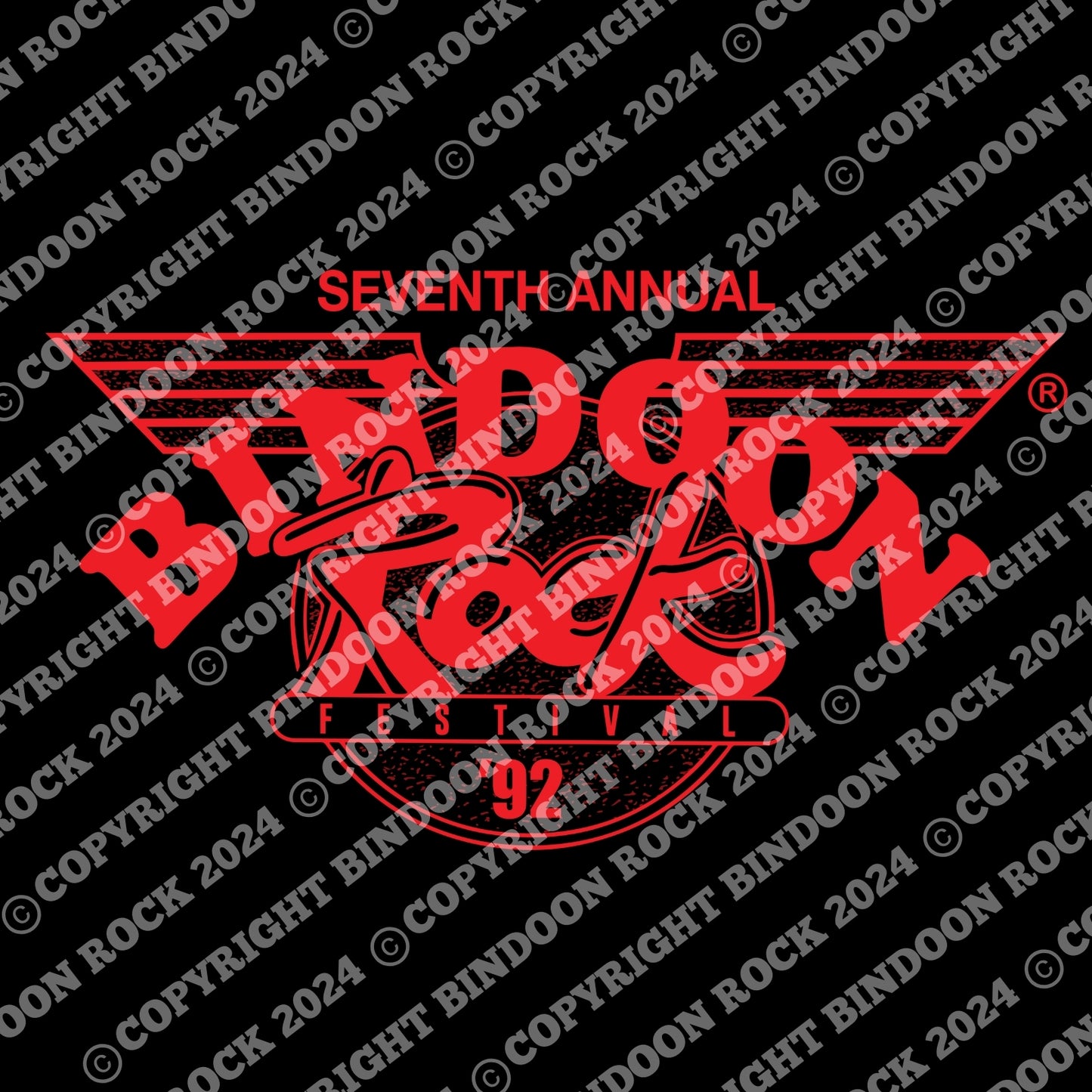 1992 Bindoon Rock "Vintage" Black T-Shirt - Red One Colour Print