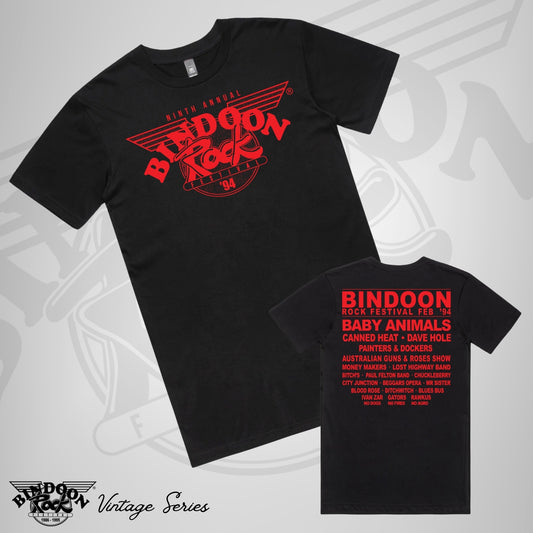 1994 Bindoon Rock "Vintage" Black T-Shirt - Red One Colour Print