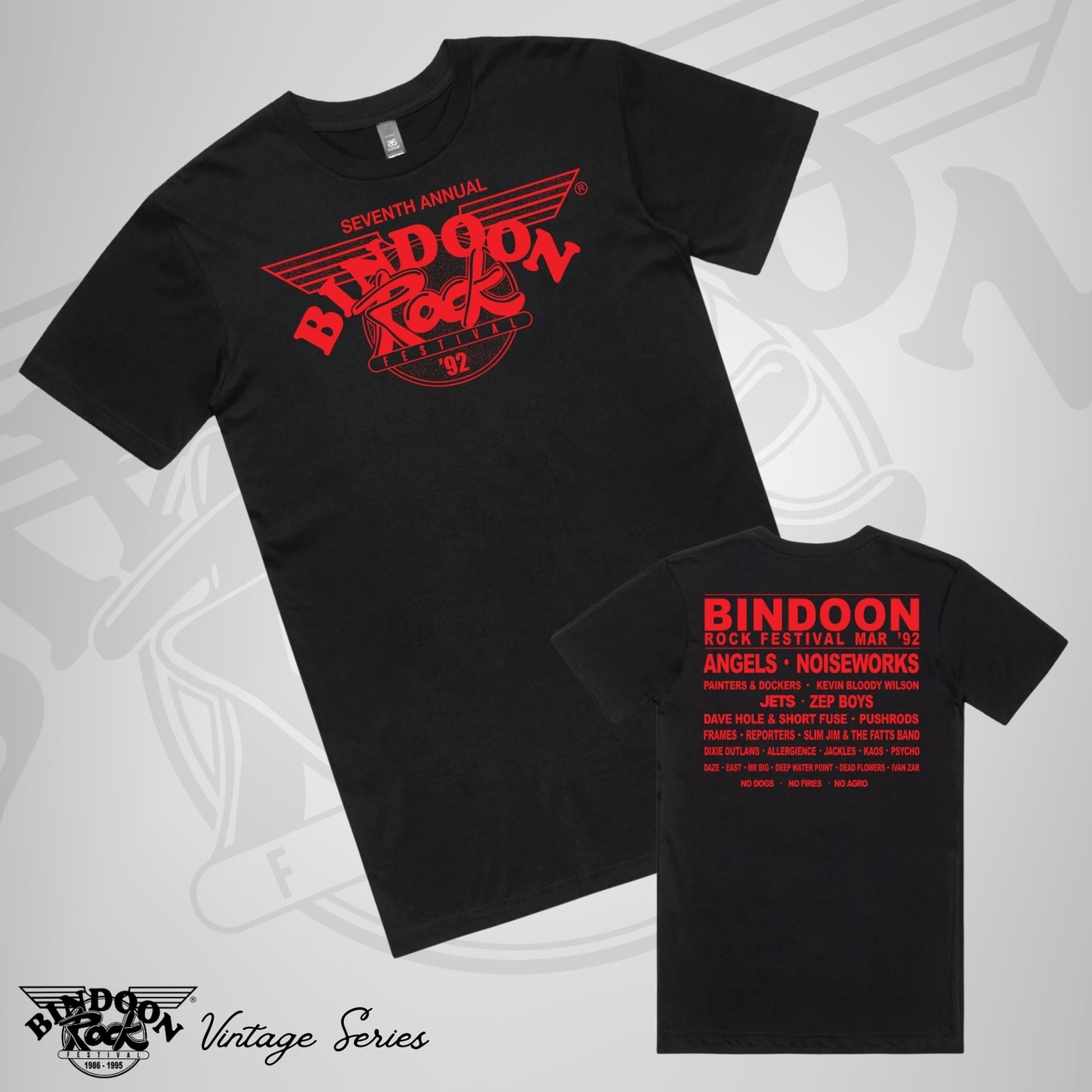 1992 Bindoon Rock "Vintage" Black T-Shirt - Red One Colour Print