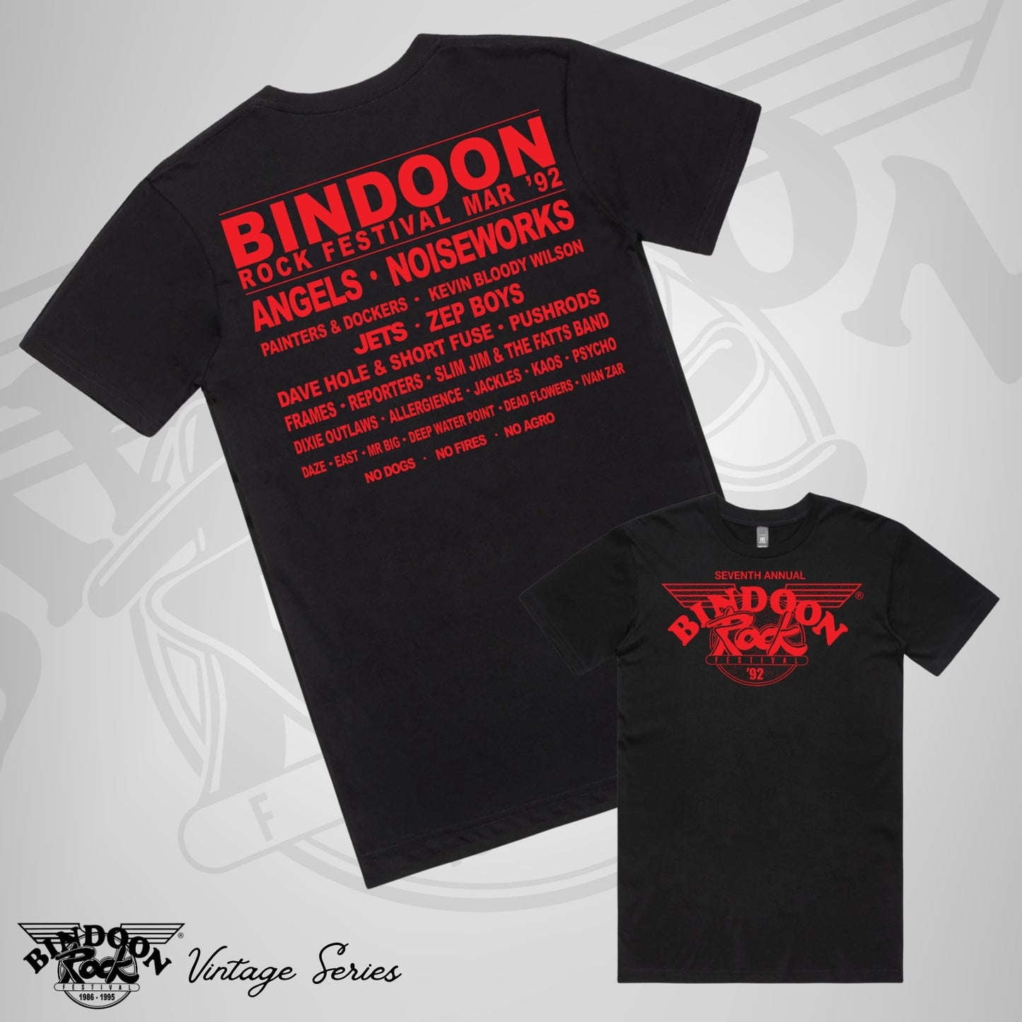 1992 Bindoon Rock "Vintage" Black T-Shirt - Red One Colour Print