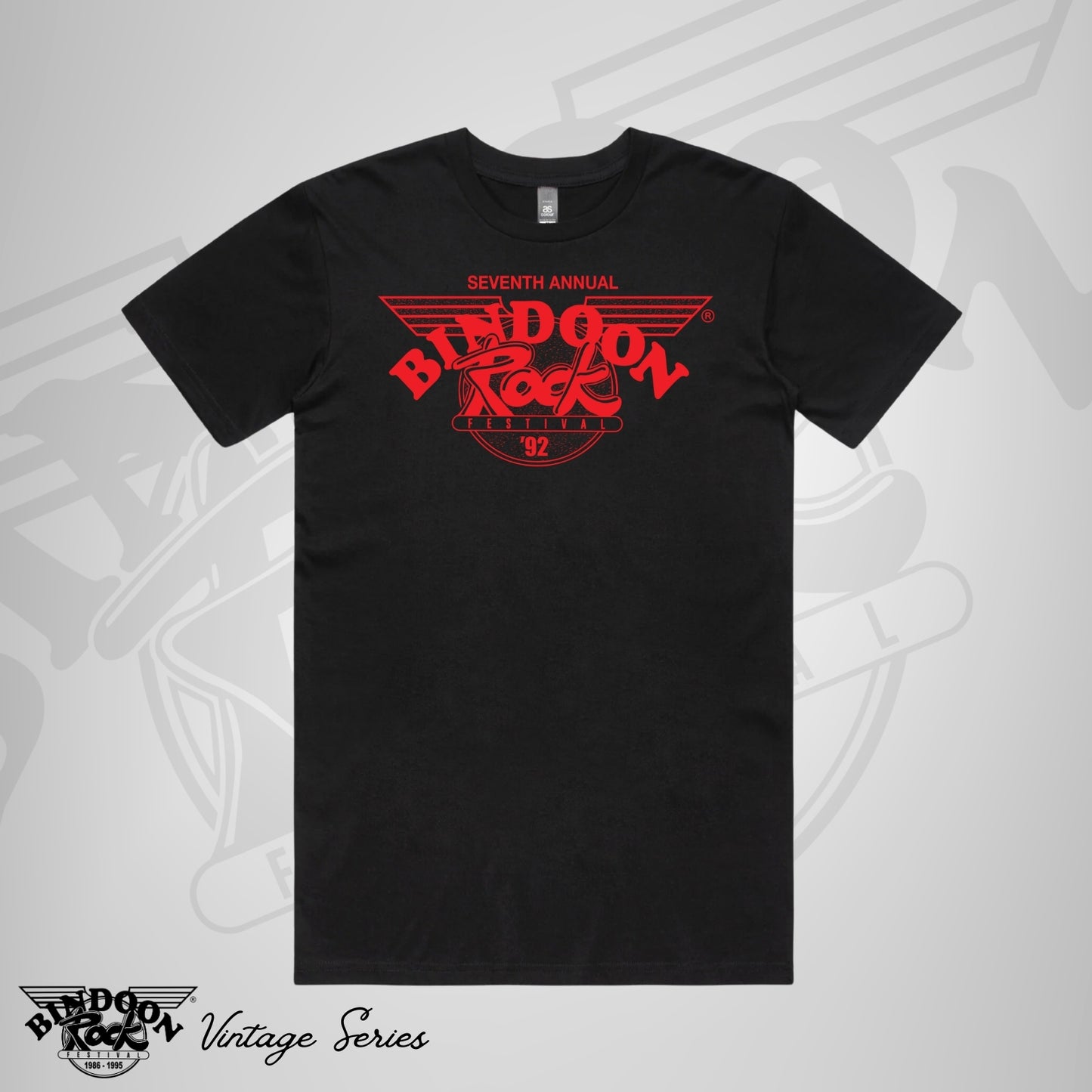 1992 Bindoon Rock "Vintage" Black T-Shirt - Red One Colour Print