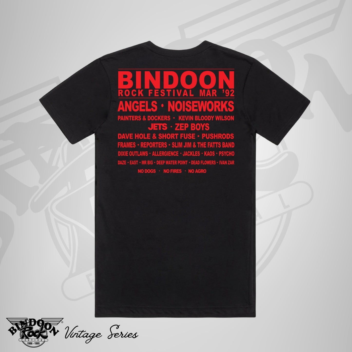 1992 Bindoon Rock "Vintage" Black T-Shirt - Red One Colour Print