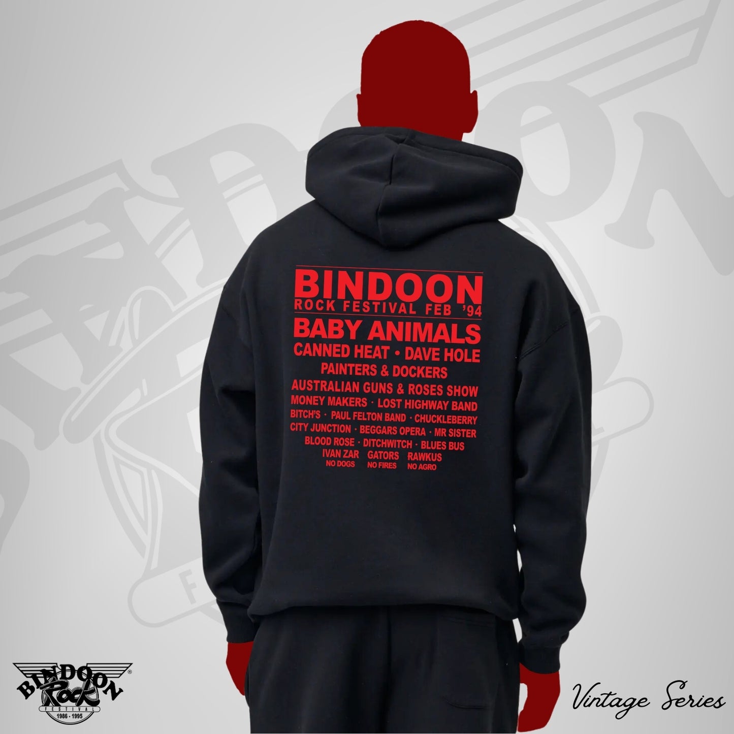 1994 Hoodie "Vintage" Red One Colour Print